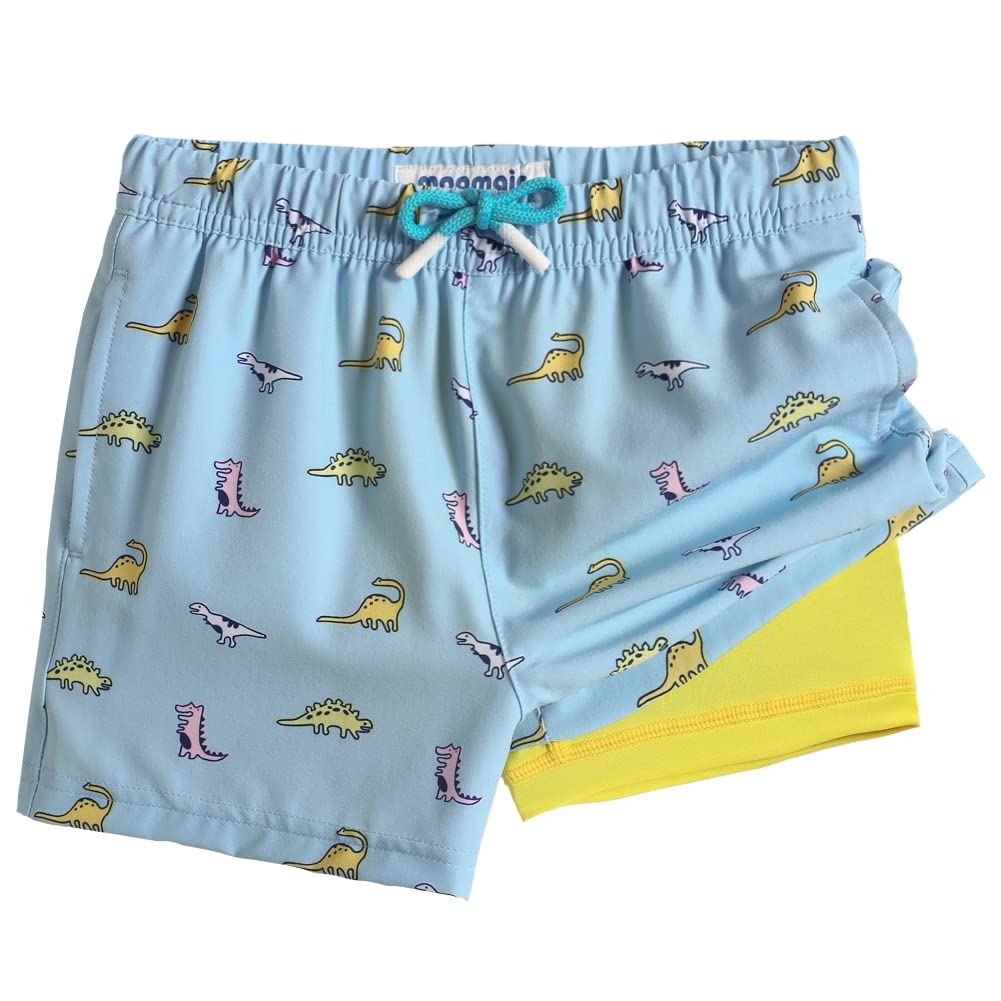 maamgic Boys Swim Trunks with Compression Liner Toddler Boy Swimsuit Quick Dry 4-Way Stretch Swimming Trunks Rubber Dinosaur Green 3T