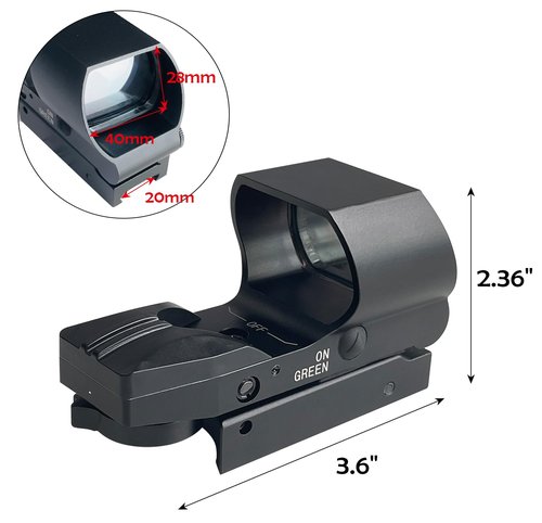 Socpuro 1x28x40mm Red Green Dot Reflex Sight with 9 Brightness Levels, 4 Adjustable Reticles Reflex Sight Scope with 20mm Rail Mount