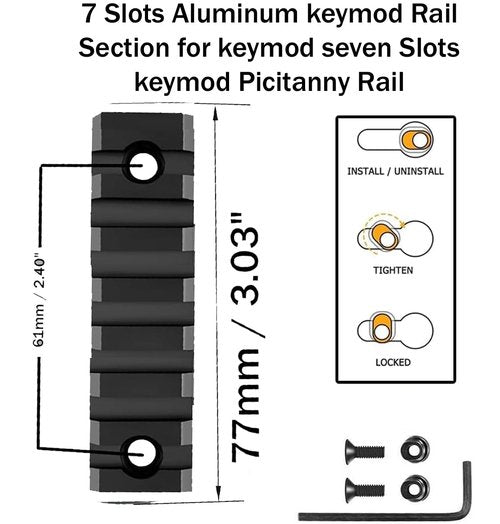 Gotical 7 Slots Aluminum Key mod Rail Section for Key mod Seven Slots Key mod Rail Picatinnii Rail Section (7 Slots Keymod Rails)