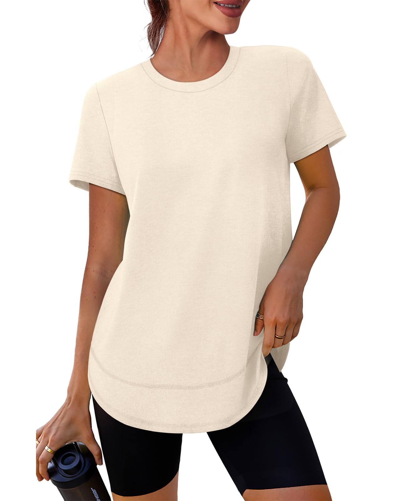 Short Sleeve Shirts for Women Workout Pilates Outfits Tennis Summer Tops 2026 Beach Vacation Clothes White M