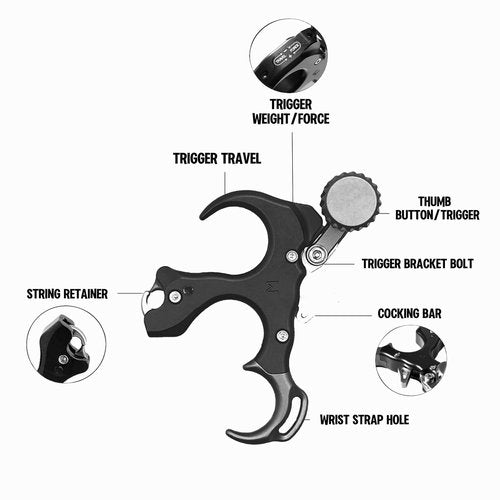 WGNVISREHY Bow Release for Compound Bow, Adjustable 3/4 Finger Thumb Release Aid with Wrist Strap & Wrench, Aluminum Alloy Archery Release Aid, Ambidextrous for Left & Right Hand, Hold up to 200lbs