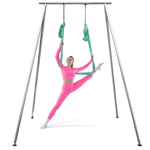Adjustable Height Aerial Yoga Frame with Yoga Hammock, 18 FT/33 FT Aerial Silk, 550 lbs Max Capacity (FRUIT GREEN, 18FT Aerial Silk)