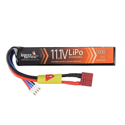 Lancer Tactical LiPo Airsoft Battery - 11.1V 1000mAh 20C Stick with Tamiya/Dean Connector (Safe Charging Bag Included) (Dean)