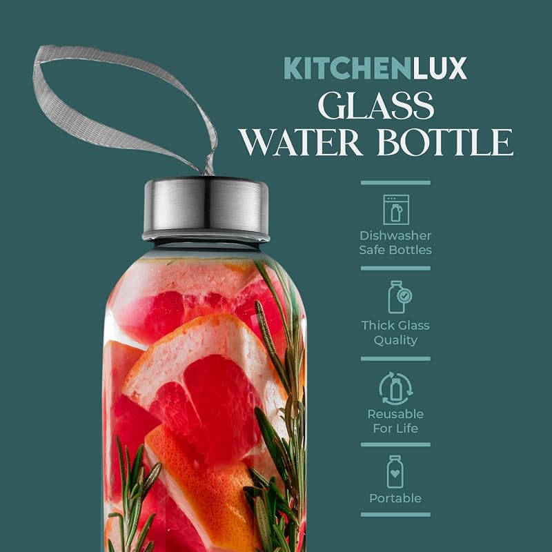 Glass Water Bottles 24oz Pack of 12 with Nylon Protective Sleeves & Airtight Screw Tops