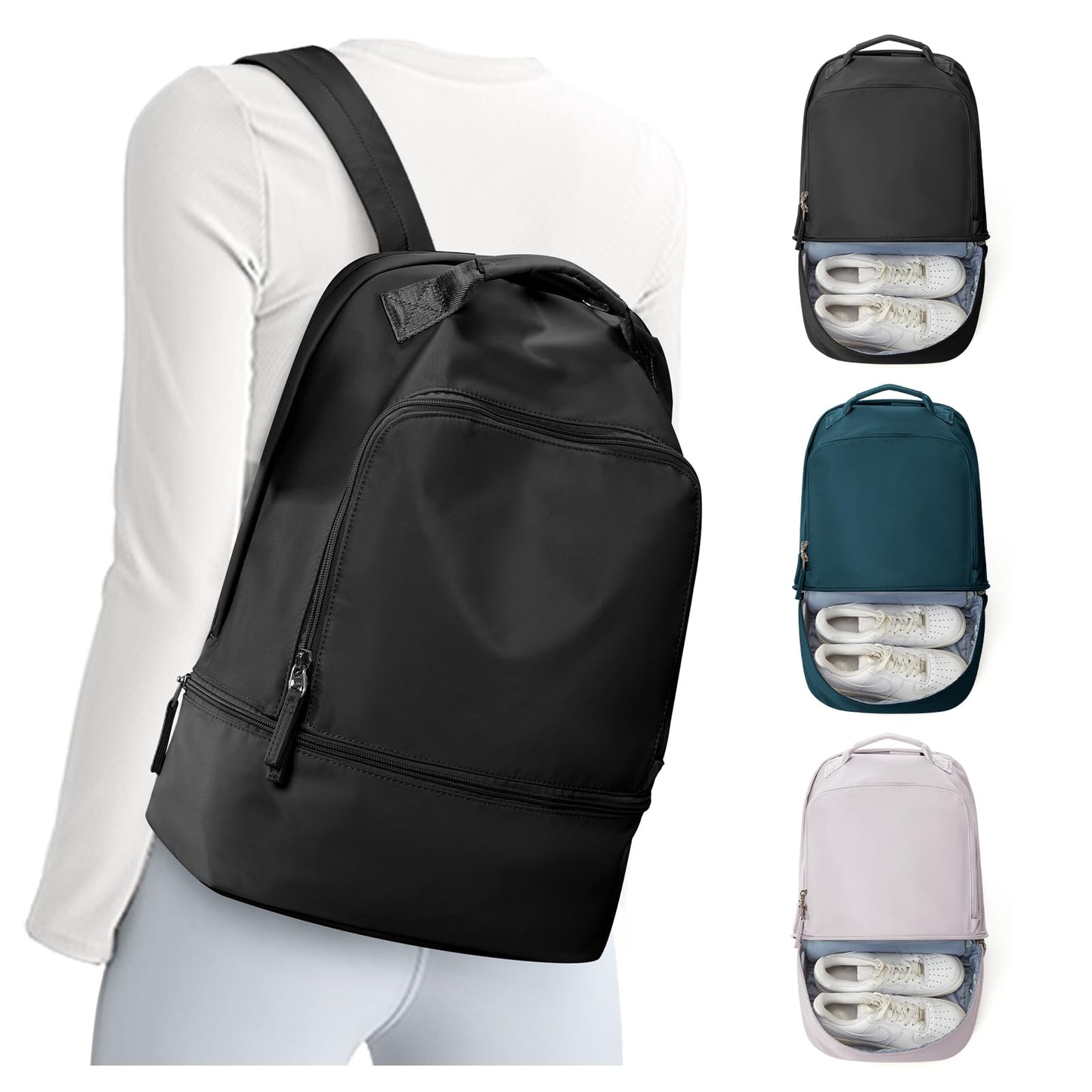 VENATIN Gym Backpack for Women, Gym Bag with Shoe Compartment, Water Resistant Lightweight Sports Yoga Travel Backpack with Wet Pocket,Cheer Backpack,Black