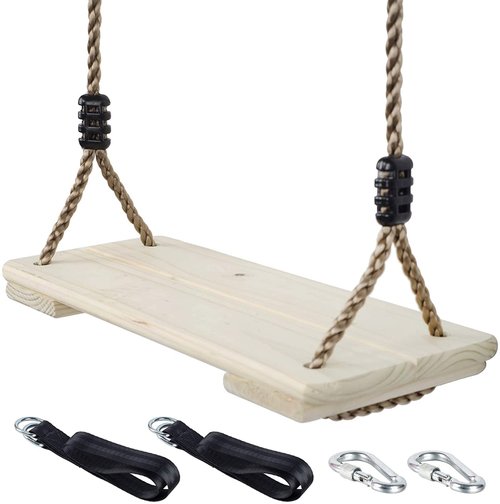 NOSTIFY Wooden Swing Seat, Nostalgic Outdoor Wood Swing for Kids Adults, Tree Straps Set Accessories for Backyard Patio Garden Playground, Height Adjustable (Raw Wood)