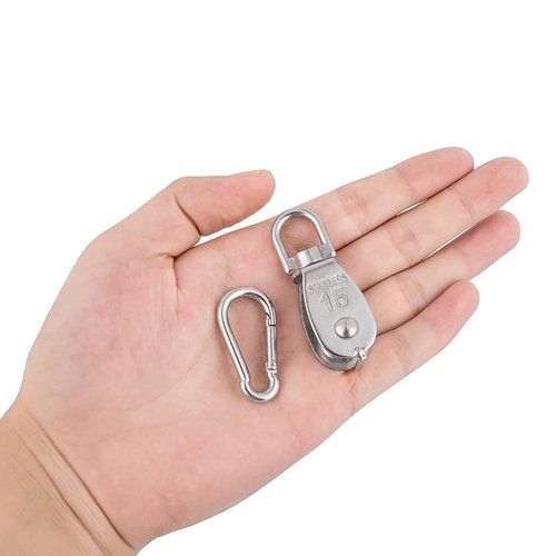 6Pcs 304 Stainless Steel M15 Single Pulley Block, Wire Rope Hanging Wire Towing Wheel, with 6Pcs Spring Snap Hook
