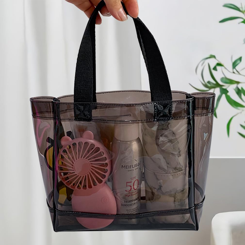 TotePrint Clear 1 Packs Small Tote Work Bag,8.27 inches x 7.87 inches x 3.15 inches Gift Wrap Handbag for Bridal and Birthday Party,Travel Makeup Pouch with Handle (1pcs-black)