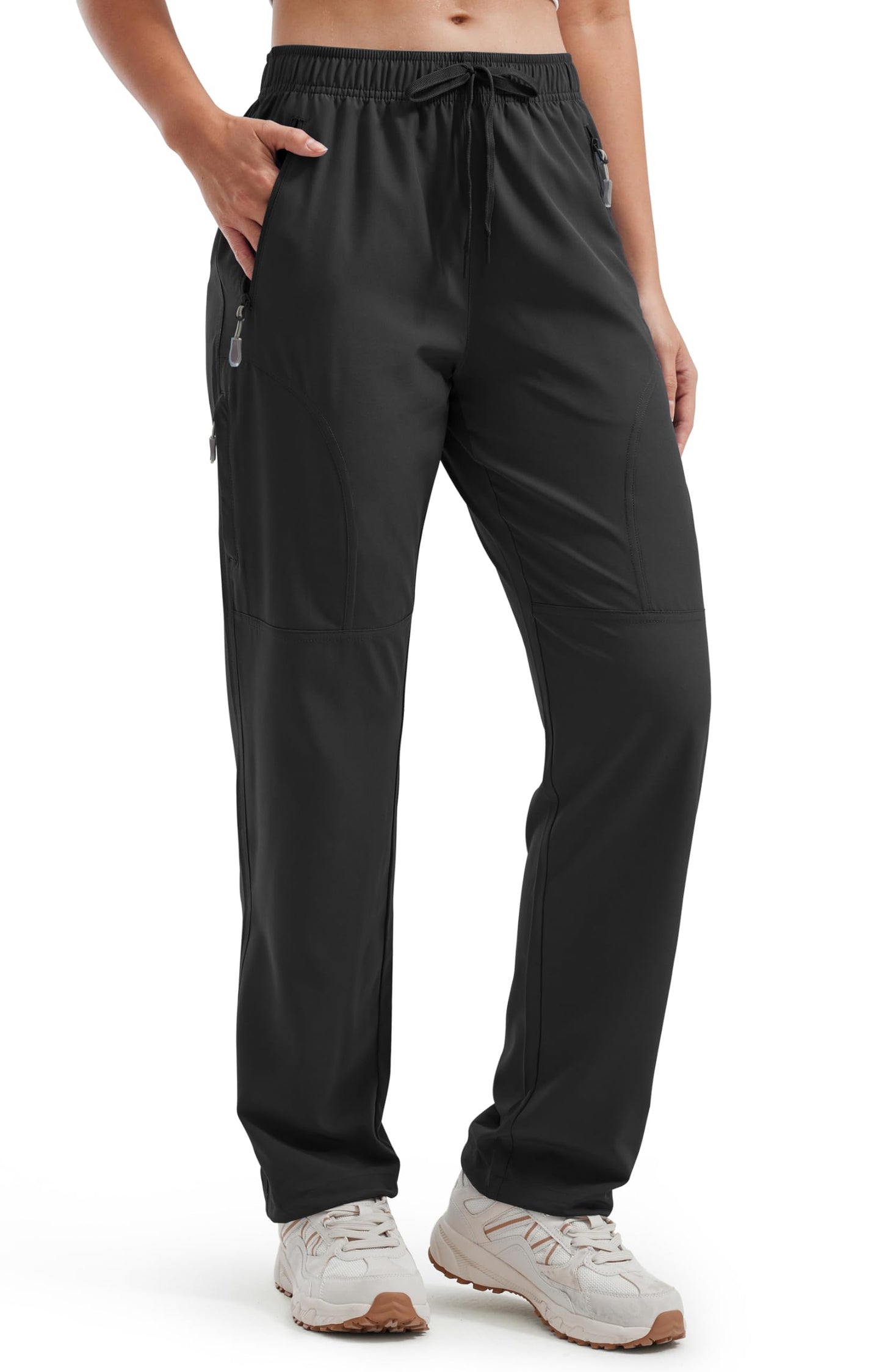 Libin Women's Hiking Pants Zipper Pockets Safari Travel Regular Black L