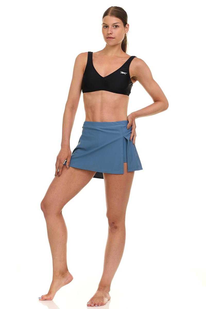 Reebok Womens Swim Skirt with Short Liner, Slate Blue Medium