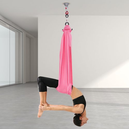 Aerial Yoga Hammock & Silk with 1100lbs Capacity, Pink Satin Anti-Gravity Yoga Swing for Home Gym, Studios