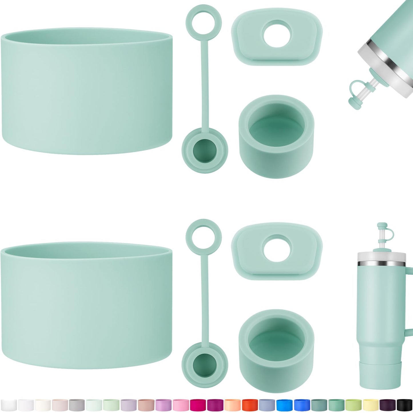 HYZ 8pcs Stanley Cup Accessories, Spill Proof Stopper & Boot Set, Seafoam