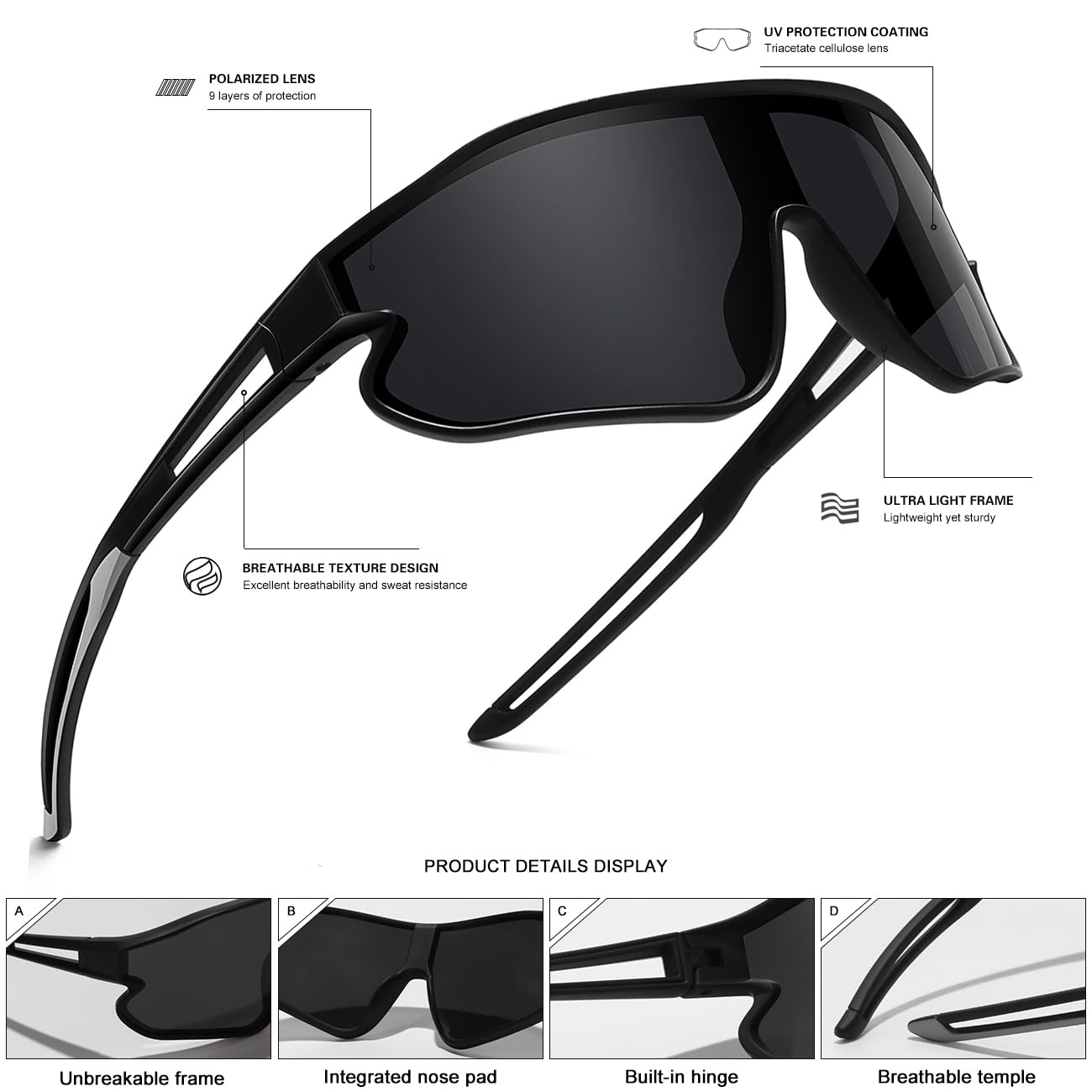 SEKKAF Kids Sunglasses, Youth Baseball Sunglasses Polarized Sports Cycling Shades for Boys Girls Lightweight Frame