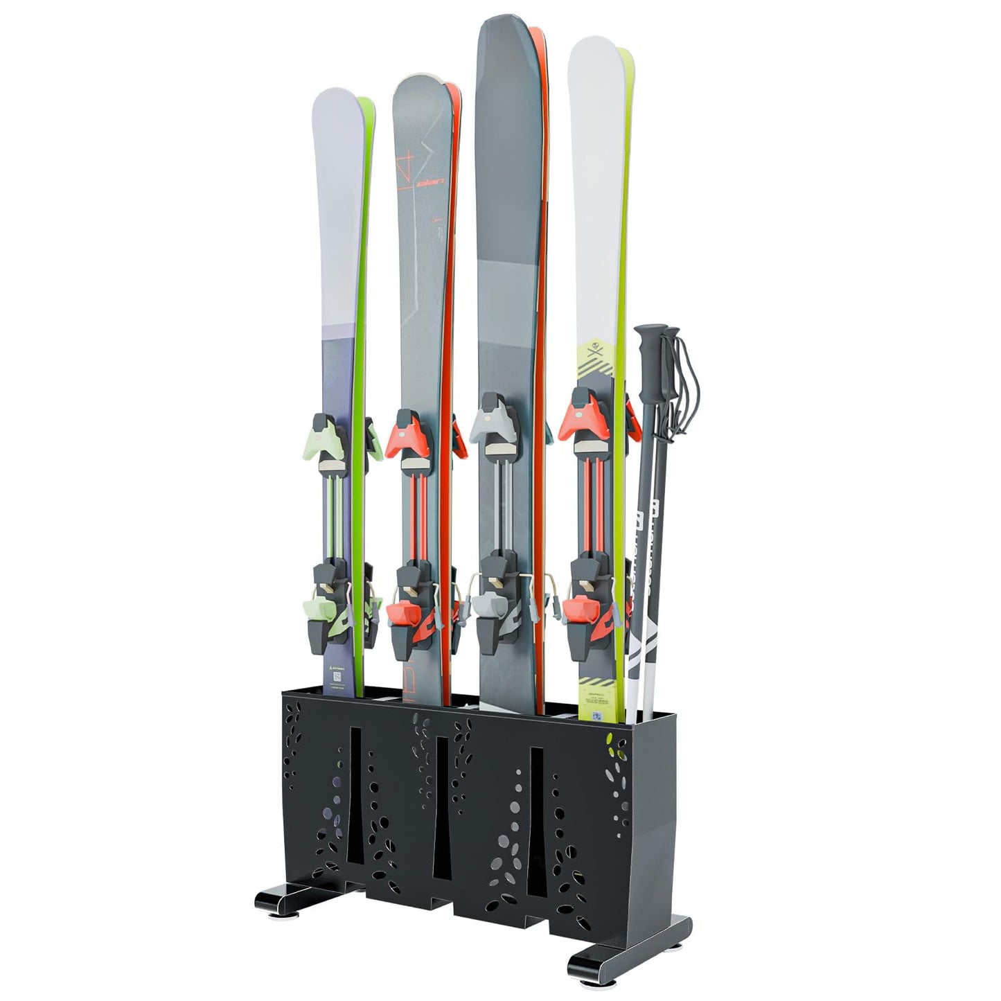 TOCRETOARE Ski Storage Rack for Garage, 4 Pair Heavy Duty Steel Freestanding Ski Storage Organizer, Indoor Ski Holder Racks for Home and Garage Storage