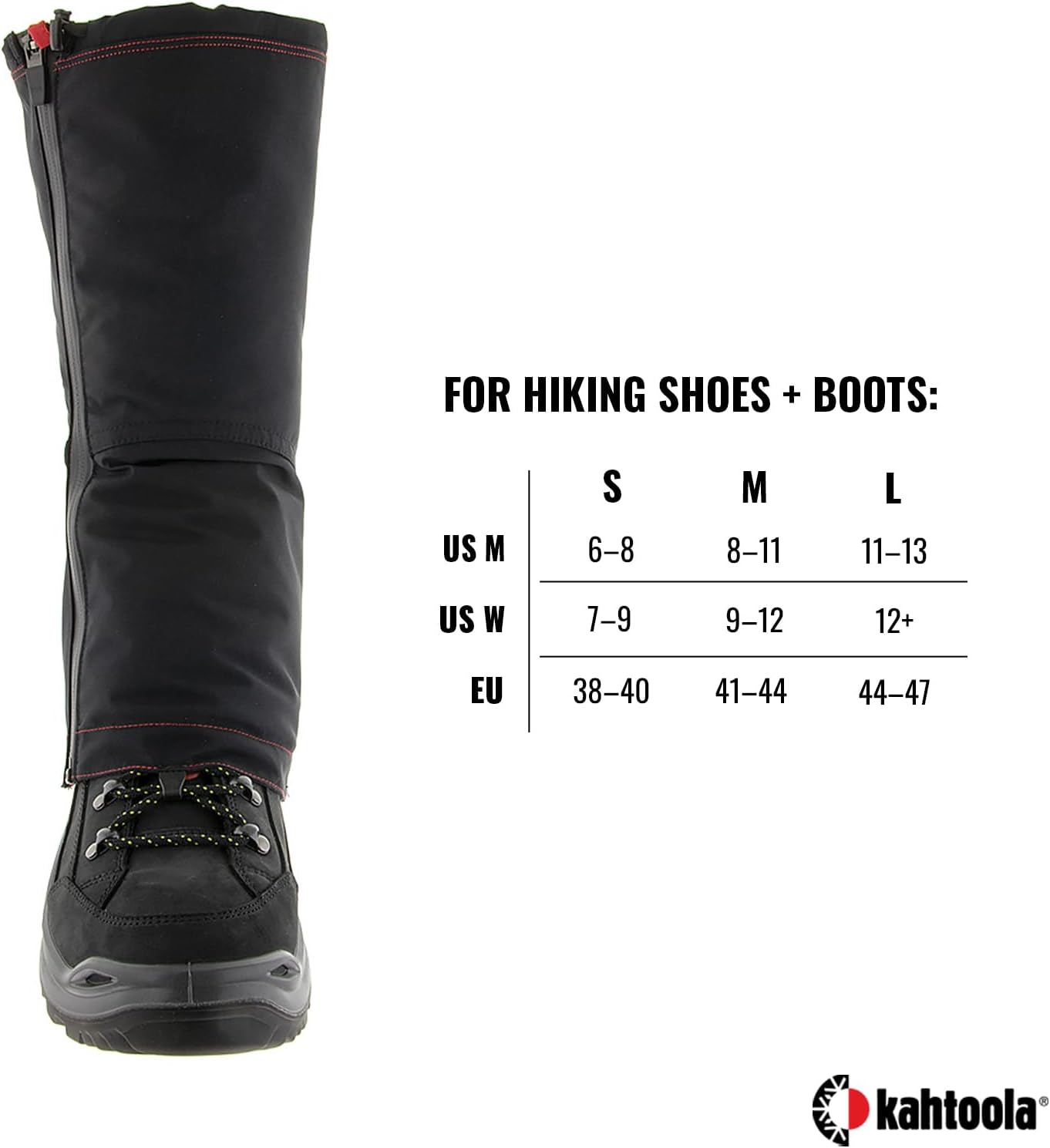 Kahtoola LEVAgaiter Tall GTX Gaiters, Waterproof Gore-TEX Shoe & Boot Protection for Mountaineering, Off-Trail Hiking in Mud, Snow & Ice