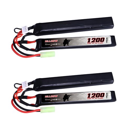 Hilldow 11.1V LiPo Airsoft Battery 1200mAh 30C Rechargeable Butterfly Nunchuck Pack Batteries High Performance Compatible with Mini Tamiya Connector for Airsoft Guns Rifle Model