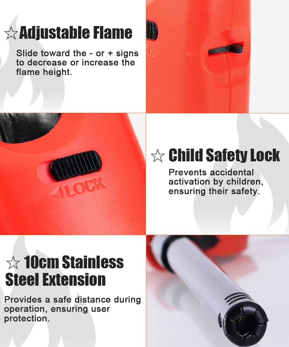 4 Pack Lighter Refillable Butane Lighters, Flexi-Wand Long Lighters for Candle Camping Fireplace Party BBQ Grill(Fuel Not Included)