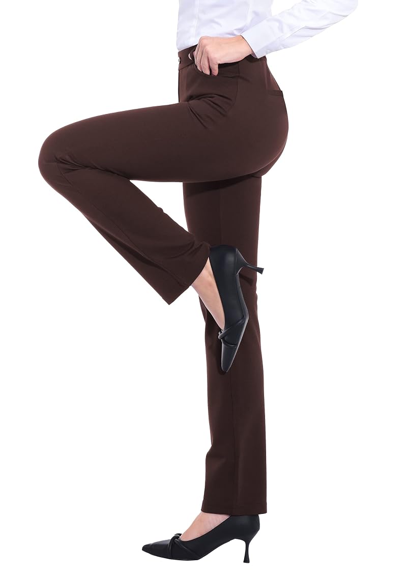 ZTN Women’s Dress Pants with Pockets — Black, Charcoal/Medium (Variation: Brown)