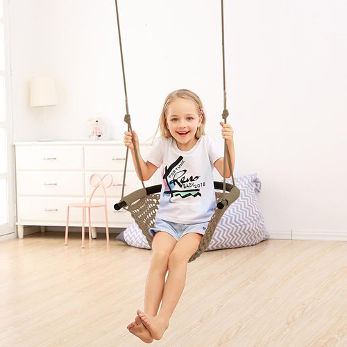 ROPECUBE Hand-Knitting Toddler Swing, Swing Seat for Kids with Adjustable Ropes, Little tikes Swings Set, for Outdoor Indoor, Playground, Backyard (Light Brown)