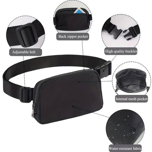 Mini Belt Bag Black Fanny Pack for Women Men Fashionable Small Waist Pack Crossbody Bag for Running,Hiking,Jogging,Cycling (Black fanny bag)