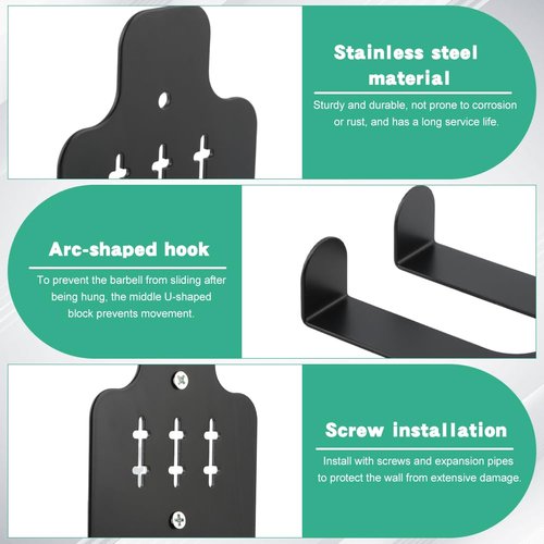 Barbell Wall Holder, Single Barbell wall Mount Hanger, Garage Gym Bar Walls Rack, Vertical Barbells Mount Rack(Black,Size:Under 31mm Bar Size)