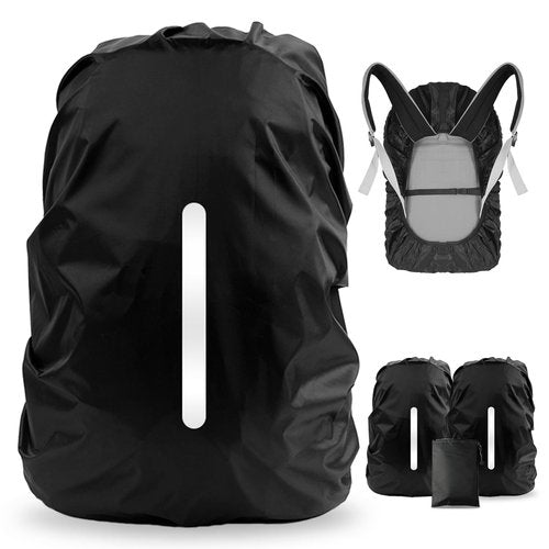 LAMA 2pcs Waterproof Rain Cover for Backpack, Reflective Rainproof Protector for Anti-dust and Anti-Theft M 30L-40L Black