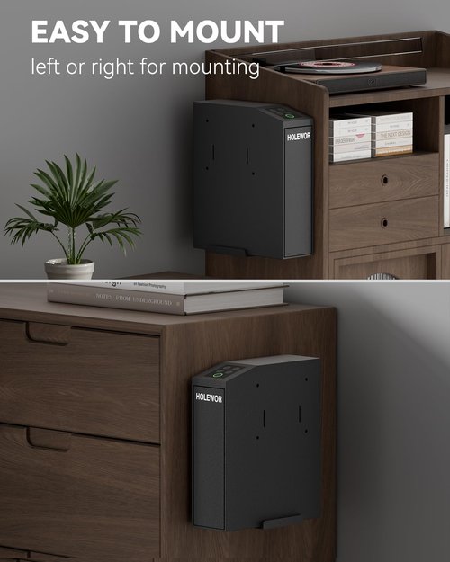 Gun Safe Biometric Pistol Safe Bedside Handgun Case, Slider Fingerprint 3 Ways Quick Access Mounted Gun Lock Box for Nightstand, Bed, Desk, Wall, Dresser