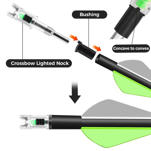 KEAUP 6 Pack Lighted Nocks for Crossbow Bolts with .285”/.297”/.300”/.305” Bushings Half-Moon Crossbow Nock LED Nock, ON/Off Switch Included
