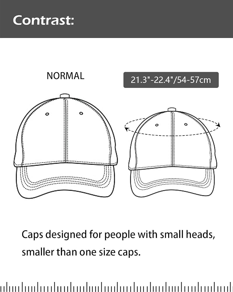 Small Baseball Cap for Adults - Navy Blue, Adjustable Unstructured Dad Hat (55-57cm), For Men & Women