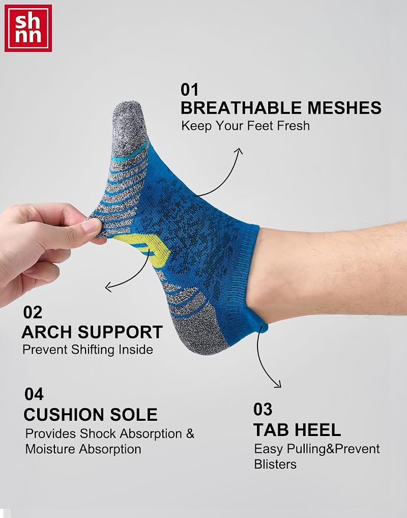 Mens Ankle Socks 6 Pairs - Lightweight Cushioned Athletic Socks with Arch Support (Multicolor) Variation of THIS listing