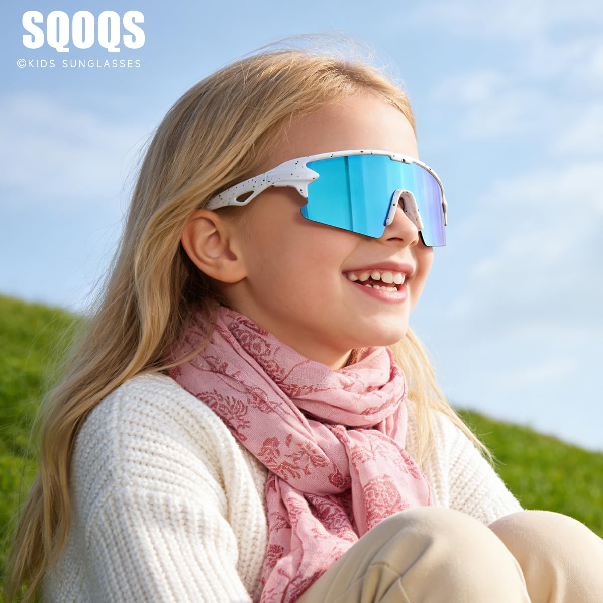SQOQS Youth Baseball Sunglasses for Boys Girls Kids Sports Sun Glasses Softball Cycling UV400 Protection Ages 3-14