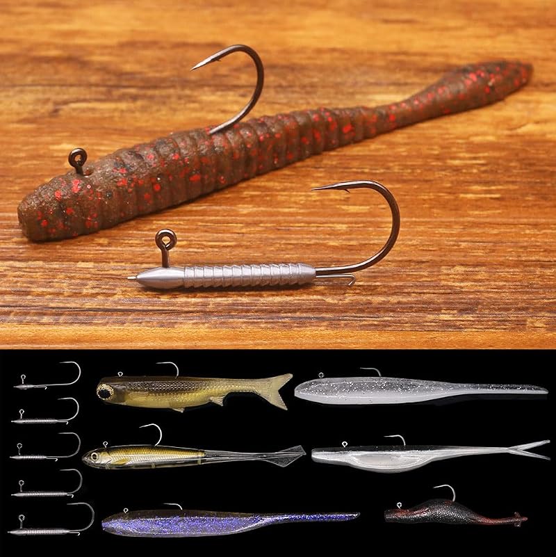 Hover Rig Jig Heads 12-Pack 1/32oz–1/8oz 2X Strong Hooks, Front Spike & Bait Keeper for Bass (Variation: 1/16oz-1/0 12pk)