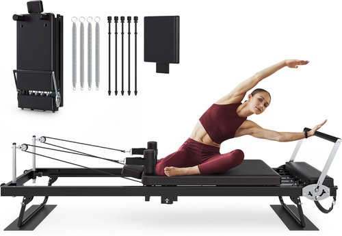 91.3" Pilates Reformer Foldable, TYRSEN Adjustable Pilates Machine, Springs and Cords Dual Resistance Customizable, Longer Smooth Rail, Jump Board, Full-Body Workout Equipment Home Use, Up to 400 lbs
