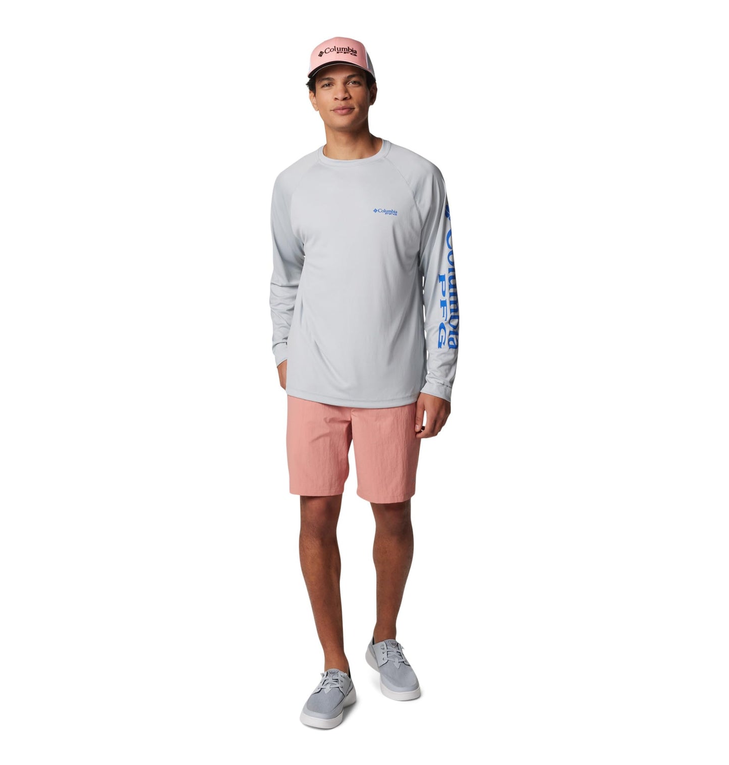 Columbia Men's PFG Terminal Tackle Long Sleeve Fishing Shirt, Cool Grey/Vivid Blue Logo, Large Tall
