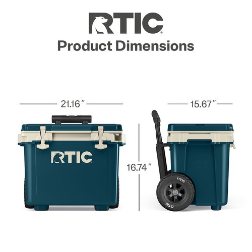 RTIC 22 QT Ultra-Light Wheeled Cooler with Handle, Hard Insulated Portable Ice Chest Box for Beach, Drink, Beverage, Camping, Picnic, Fishing, Boat, Barbecue, Marine/Canvas