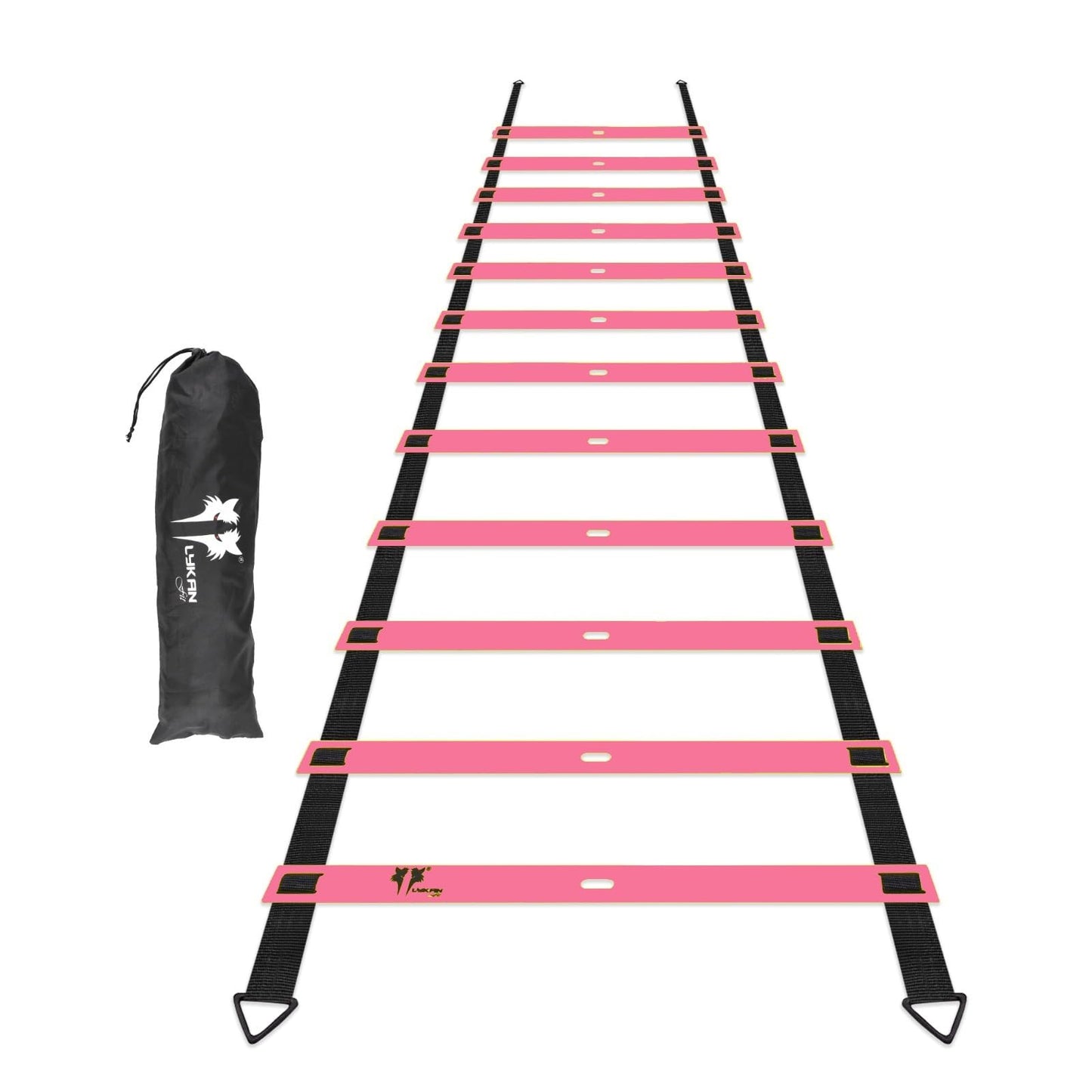 LYKAN FIT 20ft Sports Agility Ladder for Men Women and Kids, Speed Youth Soccer Agility Training Equipment for Football, Exercise, Soccer, Tennis, Legs Workout with Carry Bag (Pink)