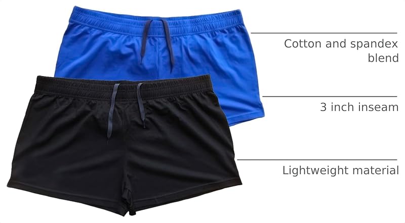Palglg 3 Inseam Mens Bodybuilding Shorts Drawstring Cotton No Pockets Black+Blue (Medium) Variation
