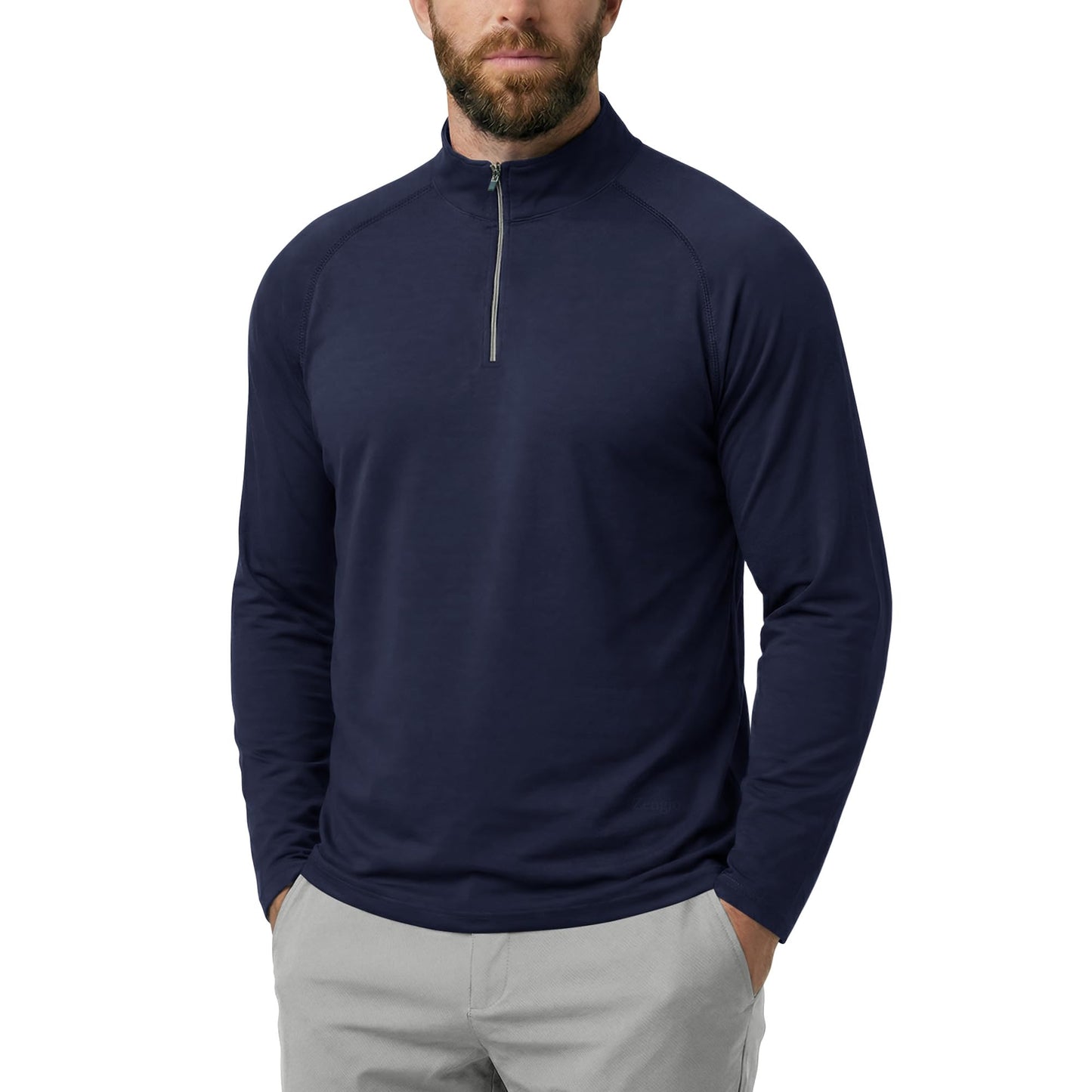 Zengjo Mens 1/4 Zip Long Sleeve Shirt(Midnight Navy,L)