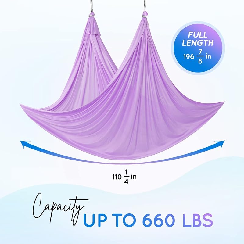 Yes4All Yoga Aerial Hammock Silk Swing Kit - 5m, 660 lb Capacity, Lavender Variation