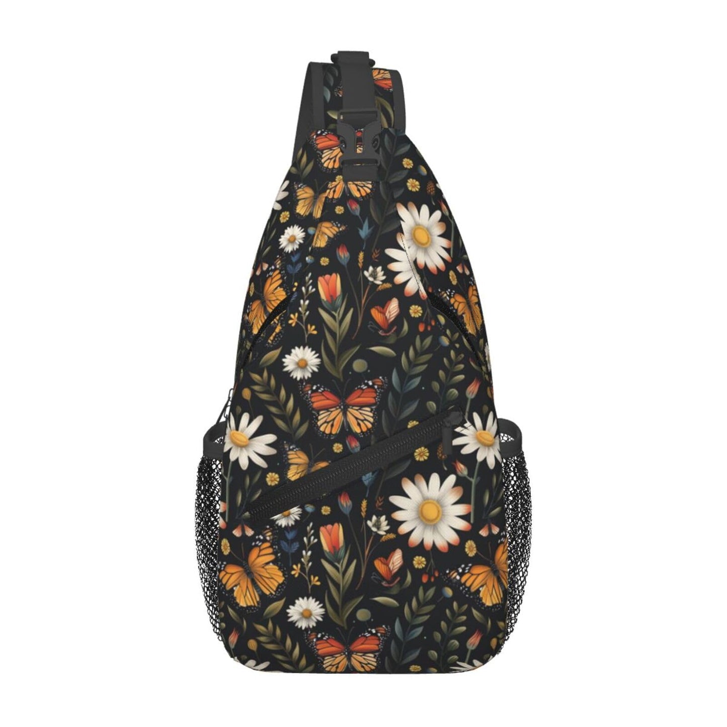 SUPLUCHOM Sling Bag Vintage Butterfly Daisy Leaf Hiking Daypack Crossbody Shoulder Backpack Travel Chest Pack for Men Women