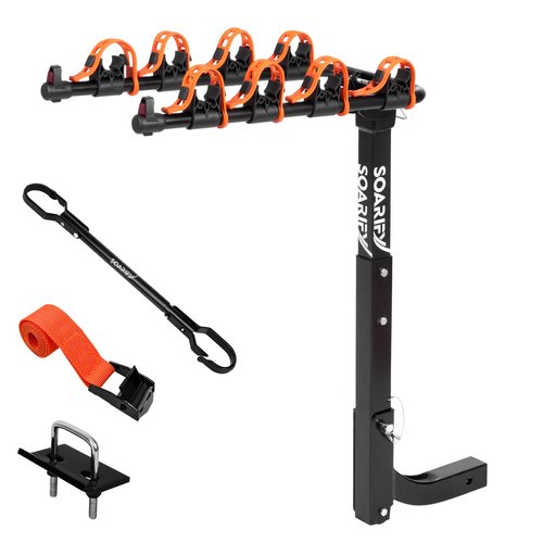 Soarify Hitch Bike Rack Mounts on Car, SUV, RV, 2" Hitch Receiver, 4 Bike Capacity, 143 lbs Load, Tilt Release, Rubber Straps, Included Bike Cross BAR Adapter