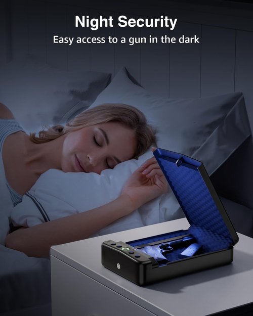 MOLICAR Gun Safe for Handgun Small Biometric Pistol Safe Fingerprint Quick Access Portable Gun Lock Box for Cars Travel Nightstand Bedside