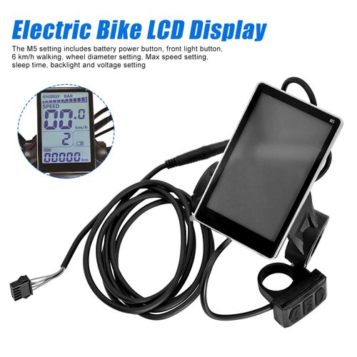 WSKEJI Electric Bike LCD Meter Display, 5 Pin 24V 36V 48V 52V 60V Universal E Scooter M5 LCD Panel Screen Replacement Electric Scooter Display Meter Fit for 31.8 22.2mm EBike Handlebar (M5), Black