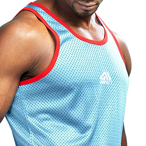 Men's Mesh Quick Dry Athletic Workout Tank Top - Large Blue