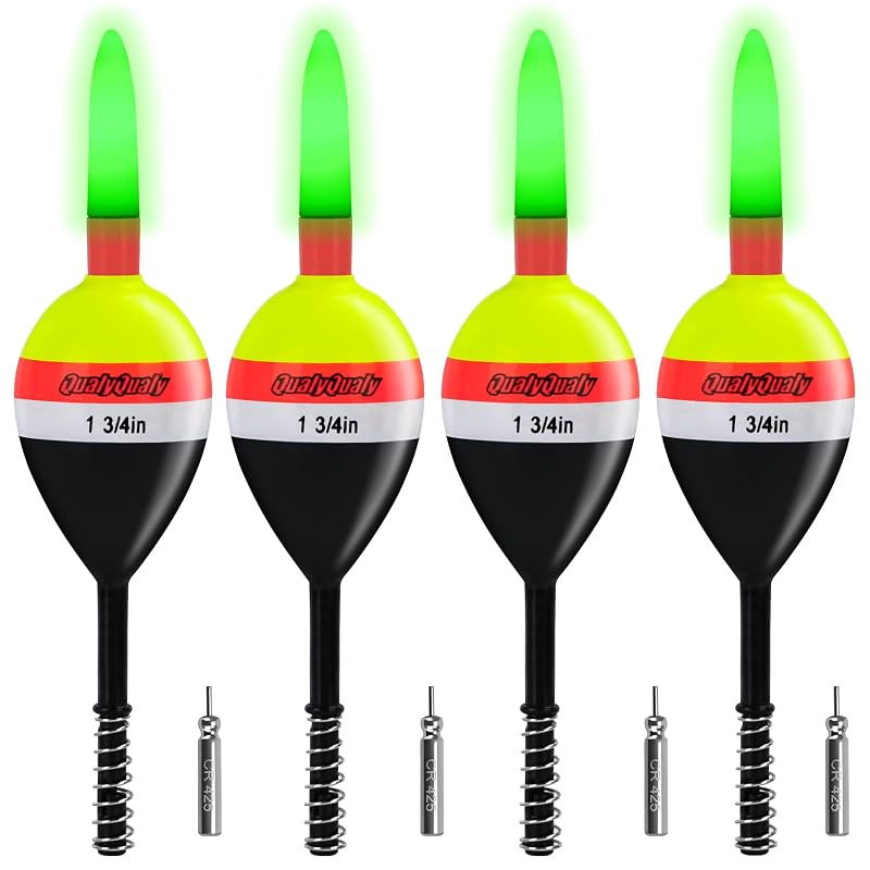 QualyQualy 1.75in LED Lighted Slip Bobber – 4pcs Glow in the Dark Fishing Floats for Crappie Walleyes