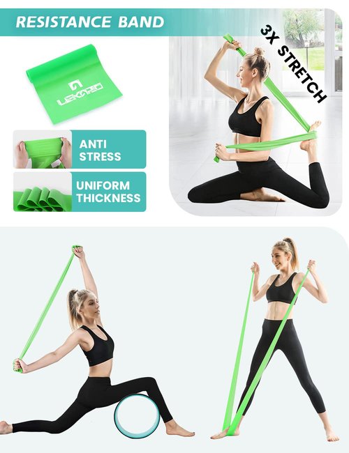 Yoga Wheel Set 9 in 1, Yoga Starter Kit for Beginner, Back Roller for Pain Relief & Deep Tissue Massage, Stretching, Improving Backbends, Size 13''