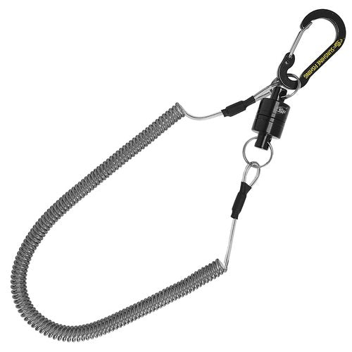 SF Strongest Magnetic Release Holder Keychain Fly Fishing Net Retractor Magnet Clip with Coiled Lanyard Carabiner - Black