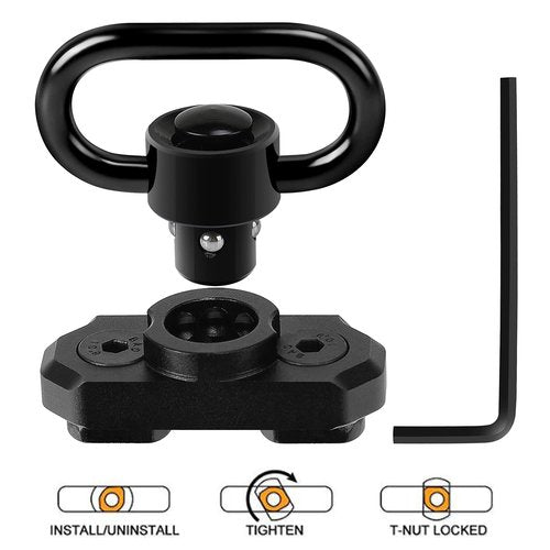 REERON 2 Point Sling & Mloc Sling Mount - Adjustable Extra Long Two Point Traditional Rifle Sling with 2 Pack 1.25" QD Sling Swivels Mounts for M Lock Rail System (2 Pack Mloc Sling Mounts)