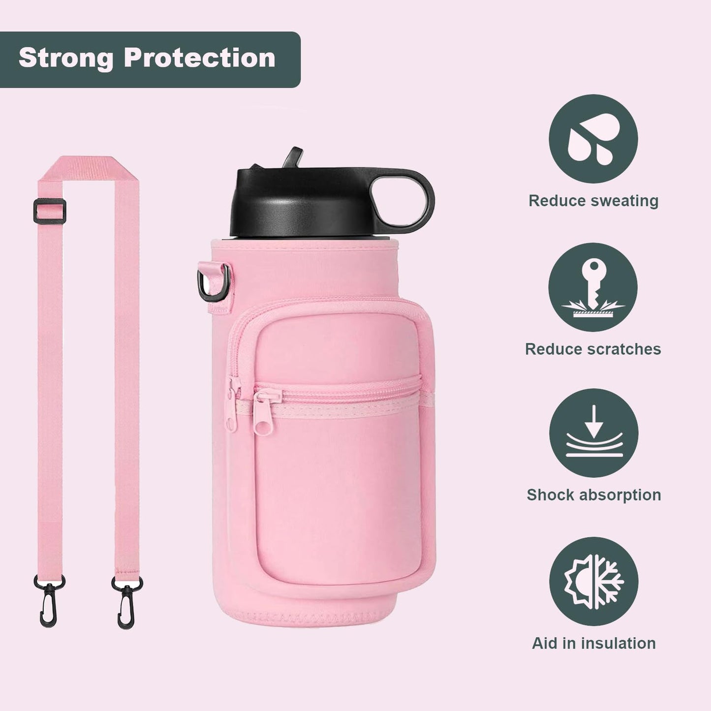 Water Bottle Holder with Strap, 32/40 oz Insulated Bottle Sling Bag Crossbody, Water Bottle Carrier Bag with Phone Pocket and Small Pocket for Walking Hiking Camping Fishing(3.34"W * 7.87"H)