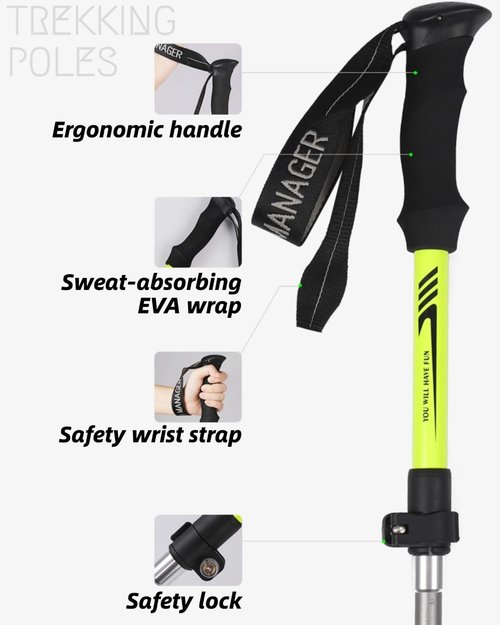 TianfuSpanda Collapsible Hiking Poles 2 Pack, 7075 Aluminum Alloy Trek Poles, Adjustable 45"-53" with Anti-Shock EVA Grips, 3-Section, 260lbs Ultralight Trekking Sticks for Snow Ice Rock Walking